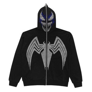 Custom Crystal Rhinestones Diseños Zip Up Hoodies Negro 100% Algodón Mezclado Sudaderas con capucha Tops Básicos Cremallera Sudadera con capucha para los hombres - Product Image 4