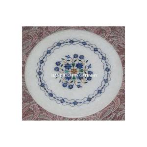 Plaque d'incrustation ronde en marbre blanc du fabricant indien avec un beau design floral unique fait à la main pour la décoration de la cuisine et de l'hôtel - Product Image 1