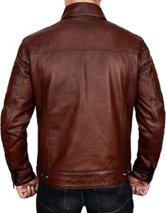 Chaqueta de moto auténtica de piel de oveja marrón para hombre, cuello vuelto, cierre de invierno de un solo pecho, procesamiento en relieve, suministro ODM - Product Image 3