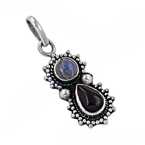 Pendentif unisexe Art Palace Vintage en argent 925 avec grenat et pierre de lune sertis en forme de goutte d'eau, idéal pour le quotidien, style Rajasthan - Product Image 3