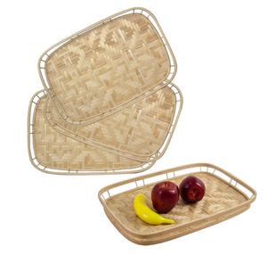 Wholesale Boho Handmade Bamboo Serving Tray Natural <b>Rectangle</b> Woven Basket for Kitchen or Bathroom Food Tea <b>Coffee</b> Home Decor - Product Image 2