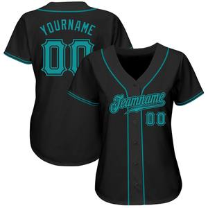 Camiseta de béisbol auténtica verde azulado negra personalizada - Product Image 2
