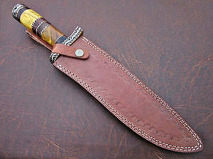 Handmade 12-Inch Damascus Steel Hunting Bowie Knife <b>Leather</b> Handle Customizable OEM Bushcraft Survival Knives Sheath DIY Grade - Product Image 6