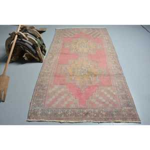 4.2x7.9 ft Vintage Rug, Rug, <b>Red</b> Polka dot Rug <b>Wool</b> - Product Image 1
