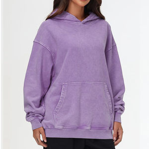 Sweat à capuche en polaire délavé à l'acide de qualité supérieure pour femmes, best-seller, écologique, logo personnalisé, couleur unie - Product Image 3