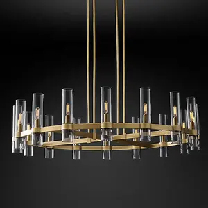Amerikaanse Moderne Villa Woonkamer Led K9 Crystal Luxe Hangende Verlichting Antiek Messing Kroonluchter