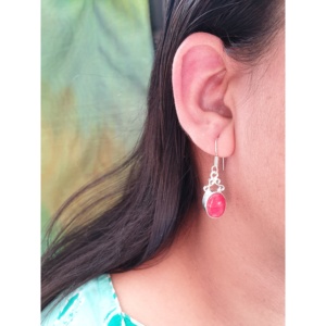 Pendientes de gota de piedra roja hechos a mano, joyería plateada de estilo bohemio para mujer, ropa informal ligera, cuelga para mujer y Niña - Product Image 2