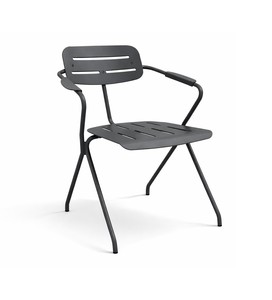 Chaise de jardin moderne en métal vert menthe avec accoudoirs, chaise d'appoint extérieure à lattes pour repas - Product Image 3