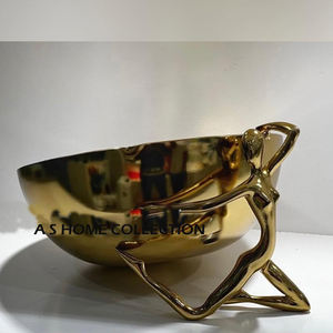 Hammered Texture Golden Plated Round Shape Calla Lily Design Kitchen Ware Dining <b>Table</b> Stainless Steel Metal Joint Three Bowl - Product Image 4