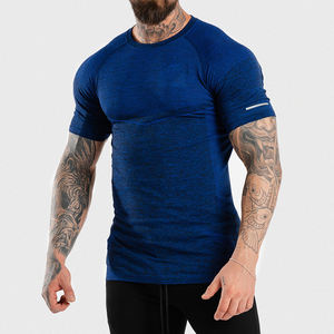 Vêtements de sport confortables et sans coutures pour hommes, t-shirt nouveau style de vêtements de fitness en polyester/coton tissé vente en gros - Product Image 4