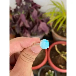 Romantic Round Larimar <b>Ring</b> <b>925</b> Sterling <b>Silver</b> Handmade Gemstone <b>Ring</b> Wholesale Jewelry Supplier - Product Image 3