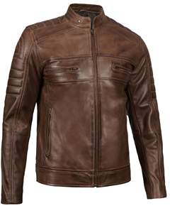 Blouson aviateur d'hiver en cuir coupe ajustée pour hommes avec col montant et fermeture éclair asymétrique pour motos avec logo à l'avant - Product Image 4