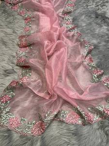 Sari de seda de Organza suave hermoso de alta calidad bordado tradicional Cutwork borde estilo paquistaní fiesta boda funciones - Product Image 2