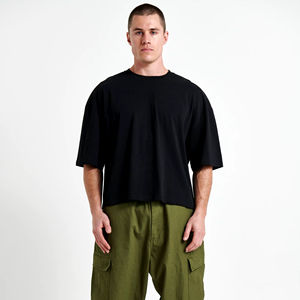 เสื้อยืดโอเวอร์ไซส์240 GSM แขนสั้นผ้าฝ้ายธรรมดาสไตล์ฮิปฮอปสำหรับผู้ชายจากผู้ผลิต - Product Image 1