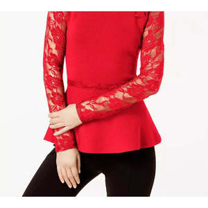 INC International Concepts Top in maglia con peplum in pizzo rosso da donna, taglia media - Product Image 3