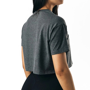 T-shirts Boxy Crop Top personnalisés pour femmes demi-manches avec col en O Design couleur unie 100% coton fait d'été T-shirts organiques unis - Product Image 2