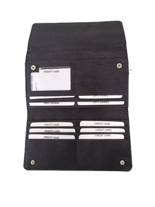 Venta caliente bohemio negro poliéster reciclado mujeres tri-fold tarjetero largo múltiples compartimentos moneda abierta cadenas de dulces - Product Image 4