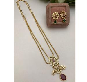 Ensemble de collier et de boucles d'oreilles en or plaqué de qualité supérieure, style Polki, pour collection de vêtements de mariage pour femmes - Product Image 1