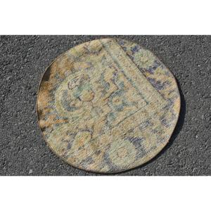 Alfombra Turca, Redonda de 2.3x2.3 pies, Alfombra con Diseño a Cuadros Azules - Product Image 4