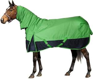 Couverture <span class=keywords><strong>d</strong></span>'extérieur pour <span class=keywords><strong>cheval</strong></span> en tissu Oxford <span class=keywords><strong>vert</strong></span> avec col montant, 2 sangles de fixation, grande rabat de queue, toutes saisons, utilisation extérieure - Product Image 5