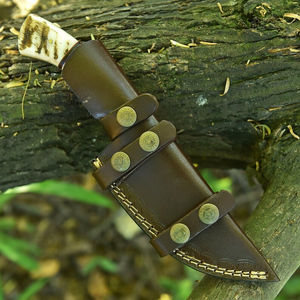 Couteau de chasse OEM personnalisé en acier inoxydable avec manche en corne de cerf - Lame dentelée de qualité supérieure pour le camping et la survie en extérieur - Garantie de 3 ans - Product Image 6