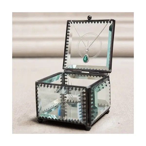 Makeup Items Holder Glass and Brass Vintage Makeup Brush Storage Box Square Shape Luxurious Jewelry Storage Display Box