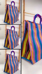 Bolsas de compras hechas a mano tejidas de plástico a rayas tejidas de nailon reciclado y PP hechas en la India bolsas de mercado ecológicas bolsas al por mayor - Product Image 4