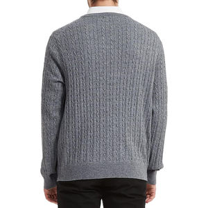 Pull en maille torsadée pour homme, col rond, en laine mélangée, coupe ajustée, avec logo personnalisé, vente chaude - Product Image 2