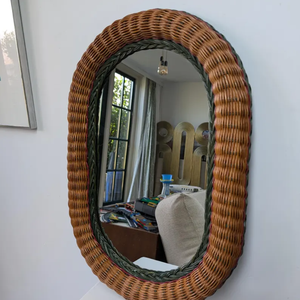 Espejo de pared de mimbre/ratán estilo vintage de mediados de siglo, de los años 70 y 80 - Product Image 2