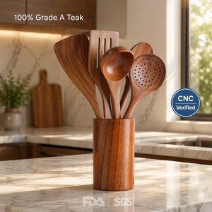 Juego <span class=keywords><strong>de</strong></span> 7 <span class=keywords><strong>Utensilios</strong></span> <span class=keywords><strong>de</strong></span> <span class=keywords><strong>Cocina</strong></span> <span class=keywords><strong>de</strong></span> Madera <span class=keywords><strong>de</strong></span> Teca, Antiadherentes, Accesorios <span class=keywords><strong>de</strong></span> <span class=keywords><strong>Cocina</strong></span>, Espátula <span class=keywords><strong>de</strong></span> Madera <span class=keywords><strong>para</strong></span> el Hogar y Restaurantes - Product Image 1
