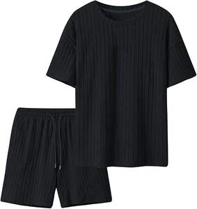 Men's 2-Piece Summer Outfit Solid Pattern Short Sleeve Crewneck <b>T</b>-Shirt and Eco-Friendly Drawstring Casual <b>Track</b> Shorts Set - Product Image 3