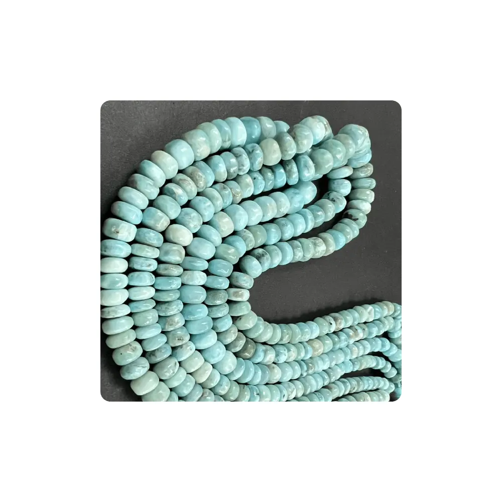 Jewelry Making Natural Dominican Blue Larimar Smooth Rondelle Beads Aaa Quality 6 to 9mm 14 Inches