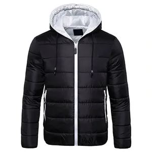 Chaqueta Acolchada con Capucha para Hombre, Estilo Casual, Cierre de Cremallera, Color Sólido, Resistente al Viento, Relleno de Poliéster, Corte Ajustado - Product Image 1