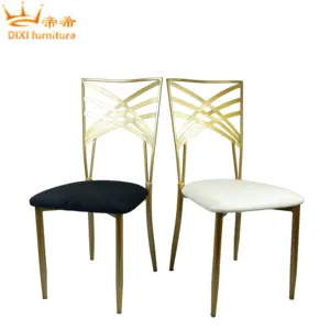 Factory Good Quality Cross Back Dining Chair Stackable Golden Crossback Metal Restaurant Wedding Chairs Event