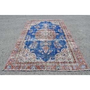 พรมขนแกะลายเย็บปะสีส้มสีน้ำเงินแบบดั้งเดิมขนาด5'8 "x 9 'สไตล์ตุรกีสไตล์ทาบริซยางเส้นใยวิสคอสสำหรับวัยรุ่นโถงทางเดินสี่เหลี่ยมผืนผ้าขนาด9x12" - Product Image 1