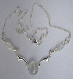 Collar de piedra lunar arcoíris natural para mujer, plata de ley 925, Shah Gems, collar de cristal - Product Image 1