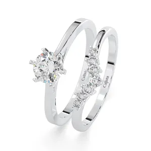 Couple Rings Silver Crown Shape Round Brilliant Cut Pave CZ Stone Fine Jewelry For Wedding Vintage Vietnam Manufacturer