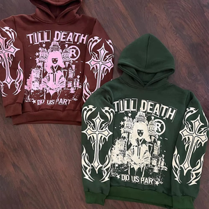 Sudaderas con capucha para hombre de gran tamaño de 500GSM de peso pesado en serigrafía multicolor con logotipo personalizado Sudadera con capucha con estampado de algodón unisex en 3D - Product Image 5