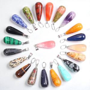 Wholesale Sodalite Gemstone Drop <b>Pendants</b> - Mixed Crystal Teardrop Charms with Silver <b>Bail</b> for Jewelry Making - Product Image 2