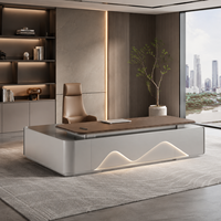 Bureau de direction moderne de luxe, design ondulé, double armoire, base argentée, plateau en MDF, 2,4m-3,2m