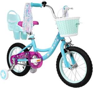 Vélo pour filles <span class=keywords><strong>WEIZE</strong></span> de 3 à 5 ans, 14 pouces, avec roues d'apprentissage, panier, siège pour poupée, suspension rigide, frein à rétropédalage, bleu - Product Image 1