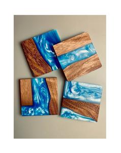 Wholesale Custom Logo Round Wooden <b>Coaster</b> <b>Set</b> of 4 Pieces <b>with</b> <b>Holder</b> Acacia Wood and Epoxy Resin <b>Coasters</b> for Drinks - Product Image 1