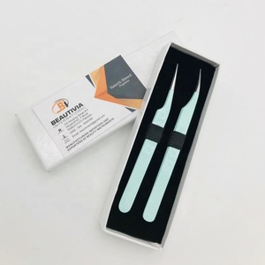 Professional Isolation <b>Mint</b> Heart Print Solid Design Stainless Steel Eyelash Extension Tweezers <b>Strong</b> Grip Custom Logo - Product Image 5