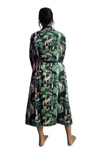 Indian Handblock Jungle Printed Cotton Bathrobe For Women with Belt, Size - 48 inch - Product Image 5