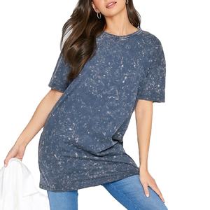 T-shirt femme personnalisé avec logo, en coton délavé à l'acide, manches courtes, imprimé sur toute la surface, t-shirt épais délavé à l'acide pour femme - Product Image 1
