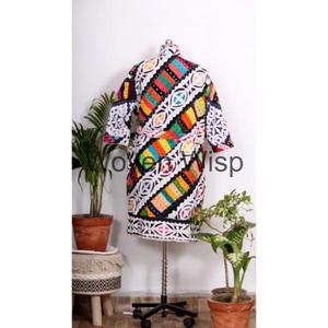 Abrigo Boho Kantha Hecho a Mano Chaqueta de Kimono de Algodón Acolchada Única Rebeca de Kantha India Colorida Cárdigan de Punto Largo para Mujer - Product Image 5