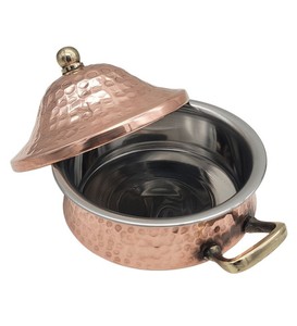 Casserole en céramique martelée en acier doré de haute qualité avec couvercle de luxe chauffe-plats faits à la main pour la cuisine hôtels restaurants - Product Image 6