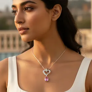 Pendentif en argent 925 avec pierre précieuse rose, bijoux religieux pour femmes, pendentif à breloque plaqué rhodium, cadeau - Product Image 3