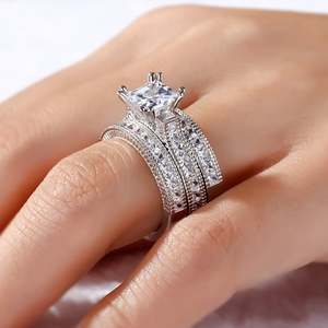 Ensemble de 3 bagues en argent sterling de qualité supérieure, coupe princesse, pour anniversaire, Jeulia - Product Image 6