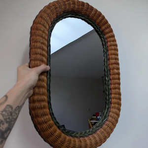 Vintage MID CENTURY style <b>wicker</b>/rattan <b>wall</b> mirror from the 70 80s - Product Image 3